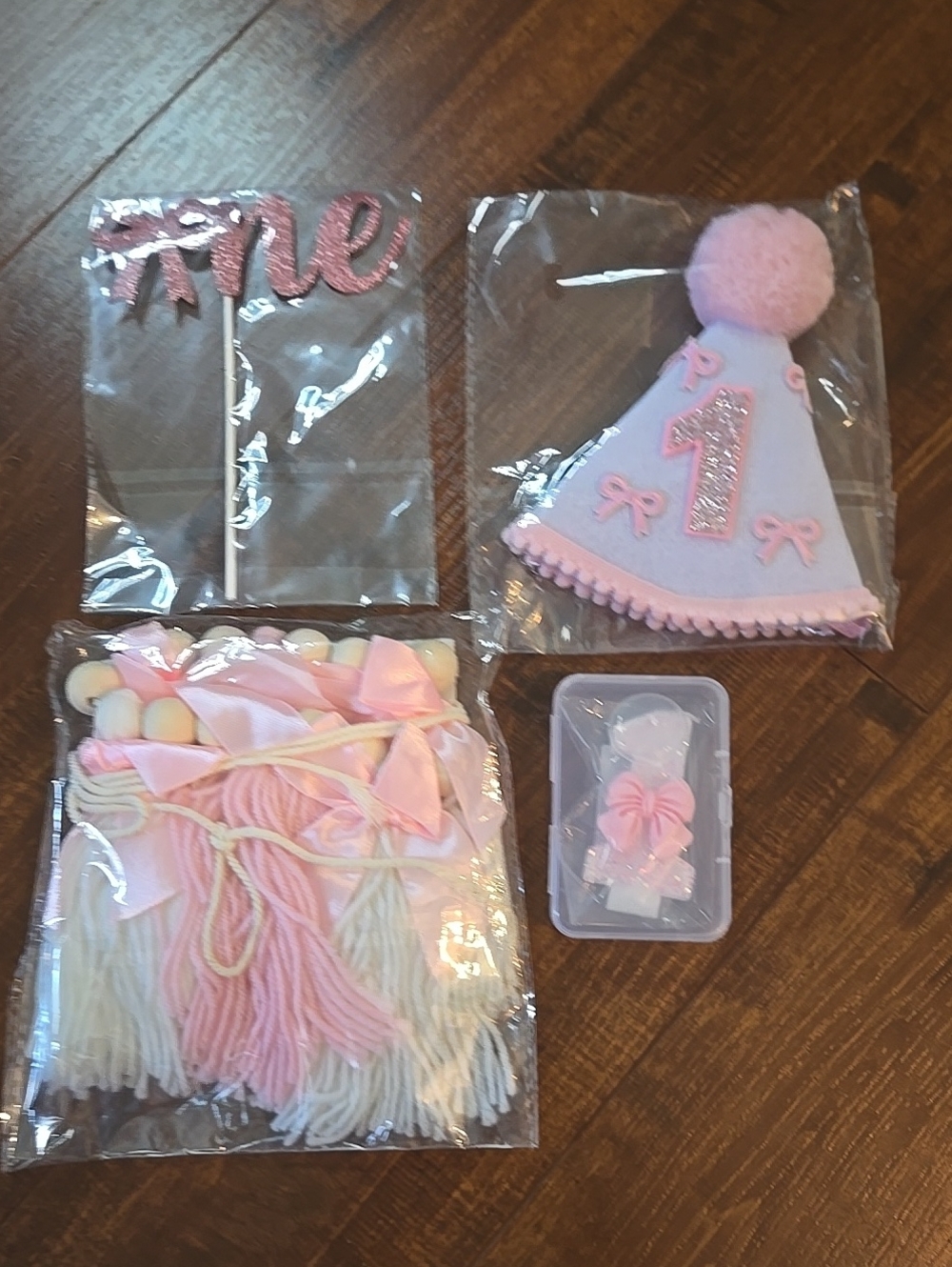 Pink First Birthday Party Hat & Garland Set - Party Supplies